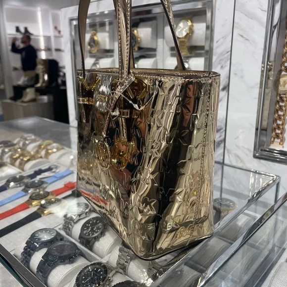 MICHAEL KORS Jet Set Extra-Small Metallic Logo Debossed Convertible TZ Tote Cros - Picture 6 of 16